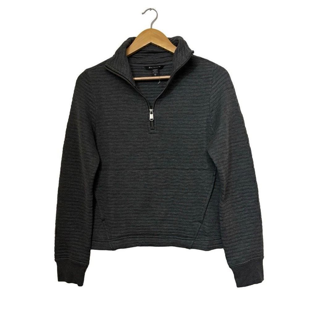 Athleta ottoman ribbed gray quarter zip pullover sweater new